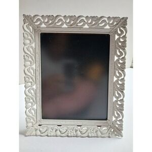 VTG VICTORIAN STYLE Gold White Filigree Metal PHOTO/PICTURE FRAME & Glass 8"x10"